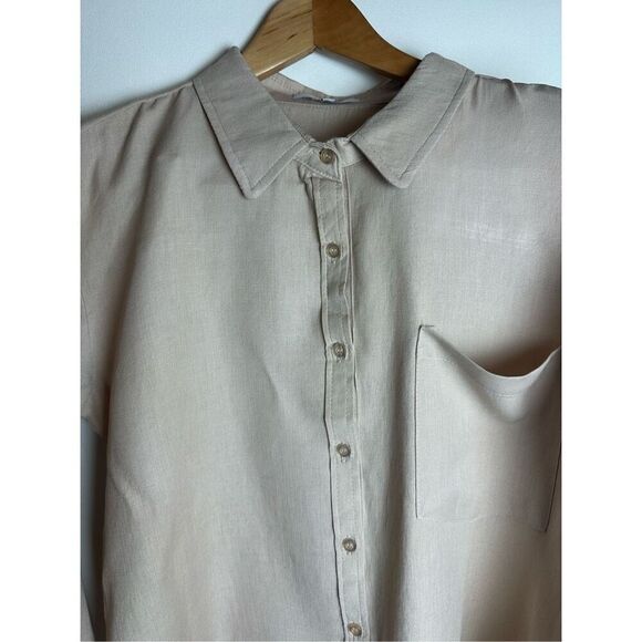 beige linen button up shirt long sleeve - Picture 10 of 10